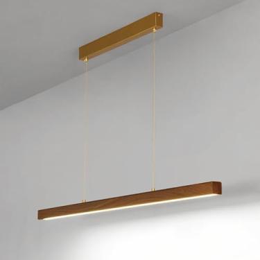 Imagem de Luminária pendente linear de metal com cúpula de acrílico branco, acabamento em nogueira, lustre moderno de LED, luminárias suspensas ultrafinas e longas, luminárias pendentes para sala de j