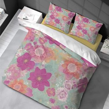 Imagem de Conjunto de cama floral de jardim King/California King capa de edredom vintage flor peônia romântica laços de canto com zíper 3 peças 220 x 240 cm -50 x 75 cm * 2