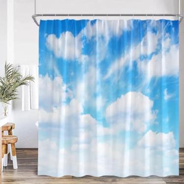 Imagem de Cortina de chuveiro natureza céu azul nuvem branca decoração de banheiro cortina de banho natural com ganchos poliéster decoração de banheira 57x73in-145x185 cm/LxA