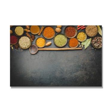 Imagem de NHLDZYH Tela decorativa cozinha, arte vintage especiarias coloridas, arte de parede quadros para sala de estar quarto cozinha. C107. 60 x 90 cm. Apenas tela