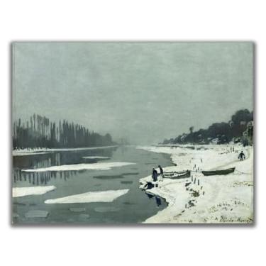 Imagem de Yomcut Arte de parede em tela de Claude Monet - Pôster Bouvier Seine Icefield - Impressão de arte de paisagem natural, pôster Monet, adequado para casa, escritório, decoração de parede legal sem