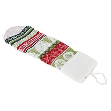 Imagem de ZJchao Meia de Natal, Meia Pendurada de lã Com Laço para Lareira de Parede de árvore, Bolsa Infantil Decoração de Casa para Festival (corda branca)