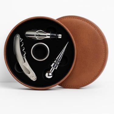 Imagem de Kit de Vinho 4 Peças, Aço Inox, Estojo Redondo, com Saca-Rolhas, Dosador, Tampa, Salva-Gotas
