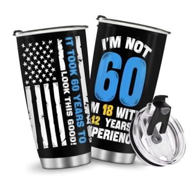 Imagem de Presentes de aniversário de 60 anos para homens de 60 anos pai avô presente de aniversário 590 ml garrafa de água de viagem copos isolados copo caneca de café