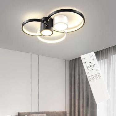 Imagem de Luminária de teto LED regulável para quarto com controle remoto, 59 W, moderna, redonda, com intensidade de cor ajustável de 3000 K a 6000 K, preta, para instalação embutida, ideal para escr