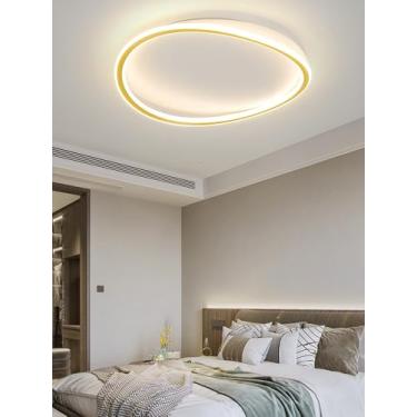 Imagem de Luminária de teto LED moderna e minimalista de 50W e 4000lm, com 50cm de diâmetro, ideal para quartos, escritórios, salas de jantar e despensas (dourada).