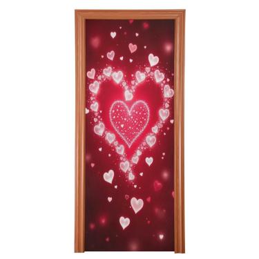 Imagem de ATTX Capa de porta da frente coração dos namorados - decoração de férias de tecido elástico lavável para festas, casa, decoração de porta da frente, 36 x 98 polegadas (39)