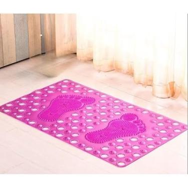 Imagem de Tapete antiderrapante com ventosas para banheiro, tapete antiderrapante impermeável para limpeza dos pés e massagem (Rosa)