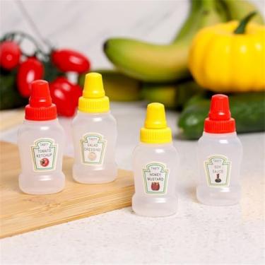 Imagem de 4 minigarrafas de ketchup para bento box condimento espremer recipiente de salada de plástico vazio pote espremível de esguicho de tomate