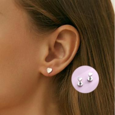 Imagem de 1 par de brincos de parafuso nas costas para mulheres, prata/ouro, brincos de aço inoxidável, pequeno, coração, cartilagem, para mulheres, standard, Aço inoxidável, Sem pedra preciosa