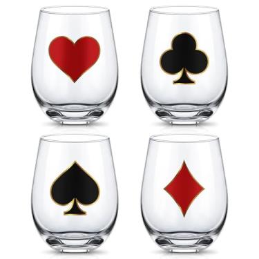 Imagem de Potchen 4 peças de taças de vinho sem haste de cassino 510 g Las Vegas copos de pôquer tema de cassino decorações de festa para Las Vegas Poker Game Party Gifts Supplies