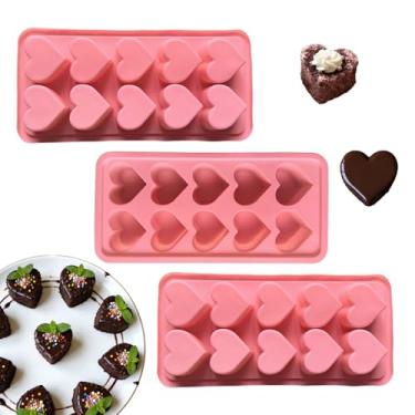 Imagem de 3 peças de molde de coração de silicone, mini forma de bolo em forma de coração de 10 furos para fazer geleia de chocolate, cubos de gelo e cupcake, molde de sabão de vela feito à mão
