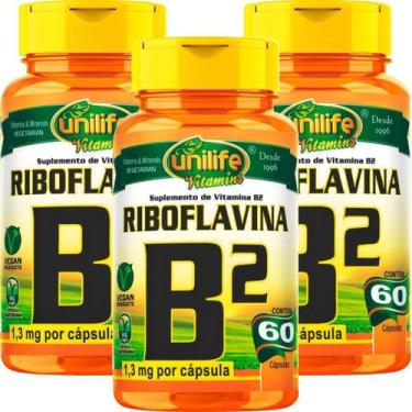 Imagem de Kit C/3 Un Vitamina B2 Riboflavina Pura 180 Caps Vegano Unilife, sem s