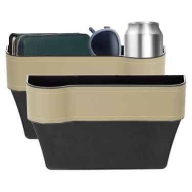 Imagem de HARFINGTON 2 organizadores de enchimento de lacunas de assento de carro 26 x 16 x 7 cm + couro universal organizador de carro caixa de armazenamento entre o assento e o console (esquerda + direita