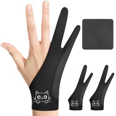 Imagem de Luva de desenho digital Cute Kitty: Rejeição de palma de 3 camadas, luva de artista de dois dedos para tablet de desenho, iPad, esboço em papel, cabe na mão esquerda e direita (pacote com 2, médio)
