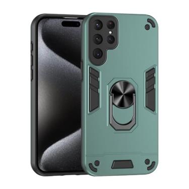 Imagem de POYUFRG Capa fina para Samsung Galaxy S26 Ultra/S26 Plus/S26, capa militar à prova de choque com suporte giratório de metal para câmera, verde, S26 Plus
