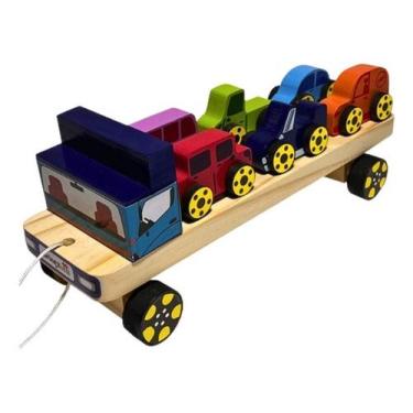Imagem de Mini Cegonha Caminhão Brinquedo Educativo Madeira Brinqmutti