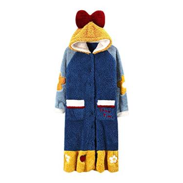 Imagem de HHHJQFAAT Pijama de inverno feminino pijama de pelúcia camisola de lã coral camisola com capuz versão solta (azul 2X)