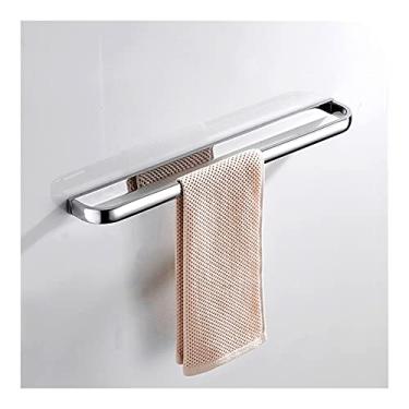 Imagem de HHHJQFAAT Suporte de toalha em ouro rosa, latão montado na parede cozinha banheiro toalheiro único, prateleira de toalha de banho de níquel preto cromado cabide bronze barra de toalha (cor: branco