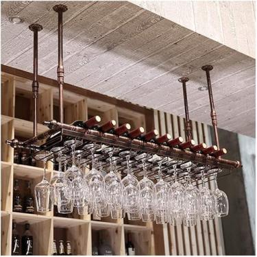 Imagem de HHHJQFAAT Rack de vinho suspenso - rack de vidro de vinho, rack de vidro de vinho de barra suspensa, rack de ferro de cabeça para baixo, rack de exibição suspenso criativo/marrom/60 x 30 cm (marrom 80