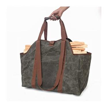 Imagem de Pacote de lenha, bolsa de lona para madeira, bolsa de armazenamento de lenha resistente, suporte de madeira para uso ao ar livre com alças, pacote de lenha