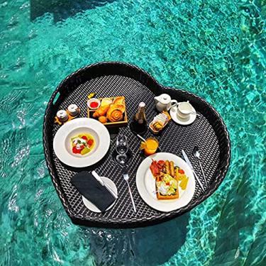 Imagem de Bandeja de servir de vime redonda com alça bandeja flutuante de vime à prova d'água resistente bandeja de piscina adulto para café da manhã, pratos de chá, festas, fotografia de casamento 83 x 81 x 15