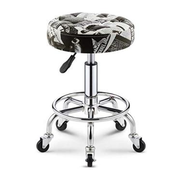 Imagem de SGeneE Banqueta de rodinhas com altura ajustável com rodas cadeira giratória cadeira de chão ajustável banco redondo mesa de bar de café da manhã mesa de bar sem braços banco acolchoado