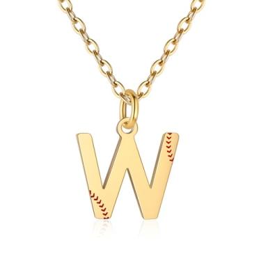 Imagem de RUOOUY Colar feminino com inicial de softball, banhado a ouro 18K, pingente de letra A-Z, joias de softball, acessórios esportivos, presente de Natal para namorada, filha, Aço inoxidável, Sem Pedra