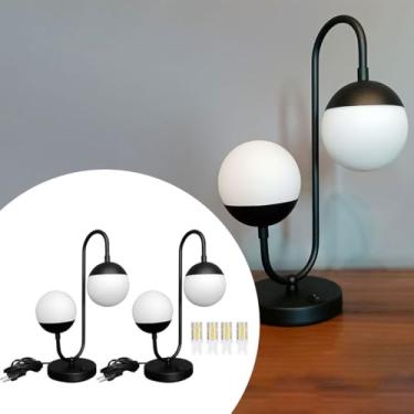 Imagem de Kit com 02 Luminária de Mesa Abajur Jabuticaba Jennifer Duplo Globo 10cm Lampada Branco Quente Estrutura Alumínio com Acabamento Pintura Eletrostática (Preto Microtextura Fosco)