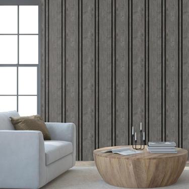 Imagem de Papel De Parede Efeito Ripa Cerejeira Lavavel Adesivo Cinza