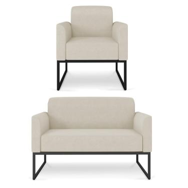 Imagem de Kit Namoradeira E 1 Poltrona Preta A19 Grosso Bege