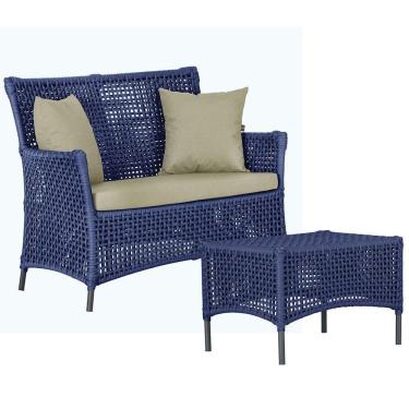 Imagem de 1 Sofá E Mesa Igapó Alumínio Preta Corda Náutica E7 Trama Azul