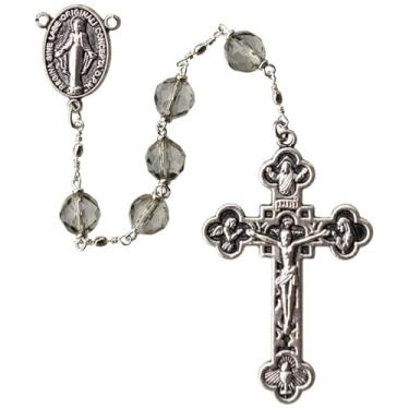 Imagem de Sine Cera Rosário católico de 5 décadas, crucifixo de estanho banhado a ródio e medalha milagrosa para homens e mulheres, 24", Cristal, Sem Pedra Preciosa