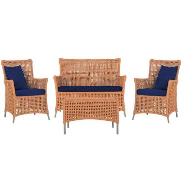 Imagem de Jogo Sofá 2 Poltronas E Mesa Igapó Fendi E10 Trama Original Terra Cota