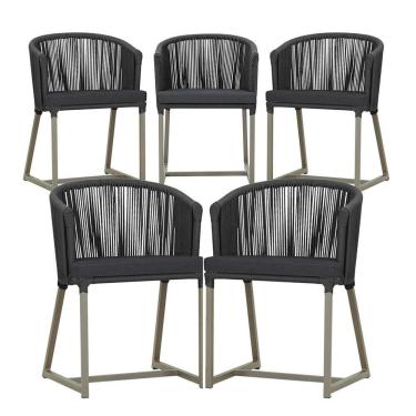 Imagem de 5 Cadeiras De Jantar Noronha Fendi Corda Náutica E11 Trama Preto