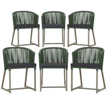 Imagem de 6 Cadeiras De Jantar Noronha Fendi Corda Náutica E11 Trama Verde