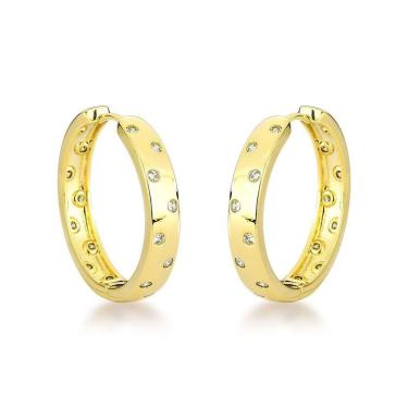 Imagem de Brincos De Argola Com Zirconias Espalhados - Elegância Em Ouro 18k Banhado