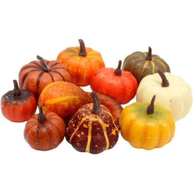 Imagem de Kit Decoração Abóboras Legumes Artificiais Isopor Com 10 Peças