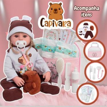 Imagem de Bebê Reborn Boneca Realista Loira Enxoval Capivara Com Bolsa - Cegonha