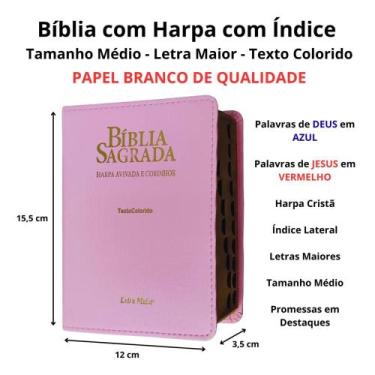 Imagem de Bíblia sagrada com letra maior  arc  harpa e corinhos  média  índice  