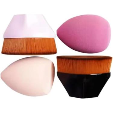 Imagem de Kit Pincel Mágico Hexagonal Base Kabuki Alta Densidade Brush Blogueira + Esponja Maquiagem Rosto - E-ShopCenter