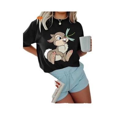 Imagem de Camiseta Casual De Algodão Para Mulheres Com Estampa Disney, Gola Redo