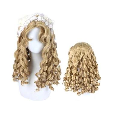 Imagem de Peruca De Cosplay Ondulada Longa Dourada Chocolate Com Rabo De Cavalo 