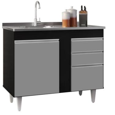 Imagem de Balcão Gabinete 100cm Sem Tampo 2 Portas 2 Gavetas Luziania Preto/cinza - Lumil Móveis