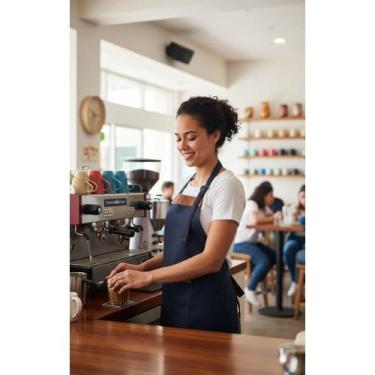 Imagem de 2x Avental Jeans Azul Profissional Bolso Prático Couro - Congratulatio