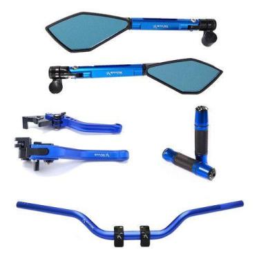 Imagem de Kit Guidão Naked Manopla Retrovisor Manete Xj6 Mt09 - NoBrand, Azul