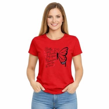Imagem de Camiseta Feminina Frase Motivacional Borboleta Brilhe Sem Medo-Feminino