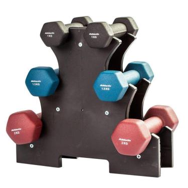 Imagem de Kit 6 Halteres Athletic com Suporte 1kg, 1,5kg e 2kg 16381-Unissex