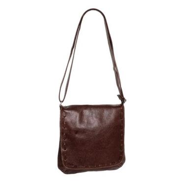 Imagem de Bolsa Em Couro Transversal Tampa Feminina Bls136 - Doras Bolsas, Marro