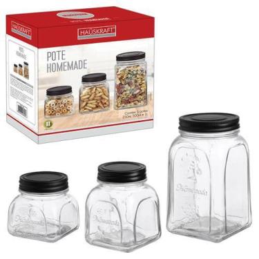 Imagem de Kit 3 Potes de Vidro Organizador  250ml / 500ml / 1 Litro - Western